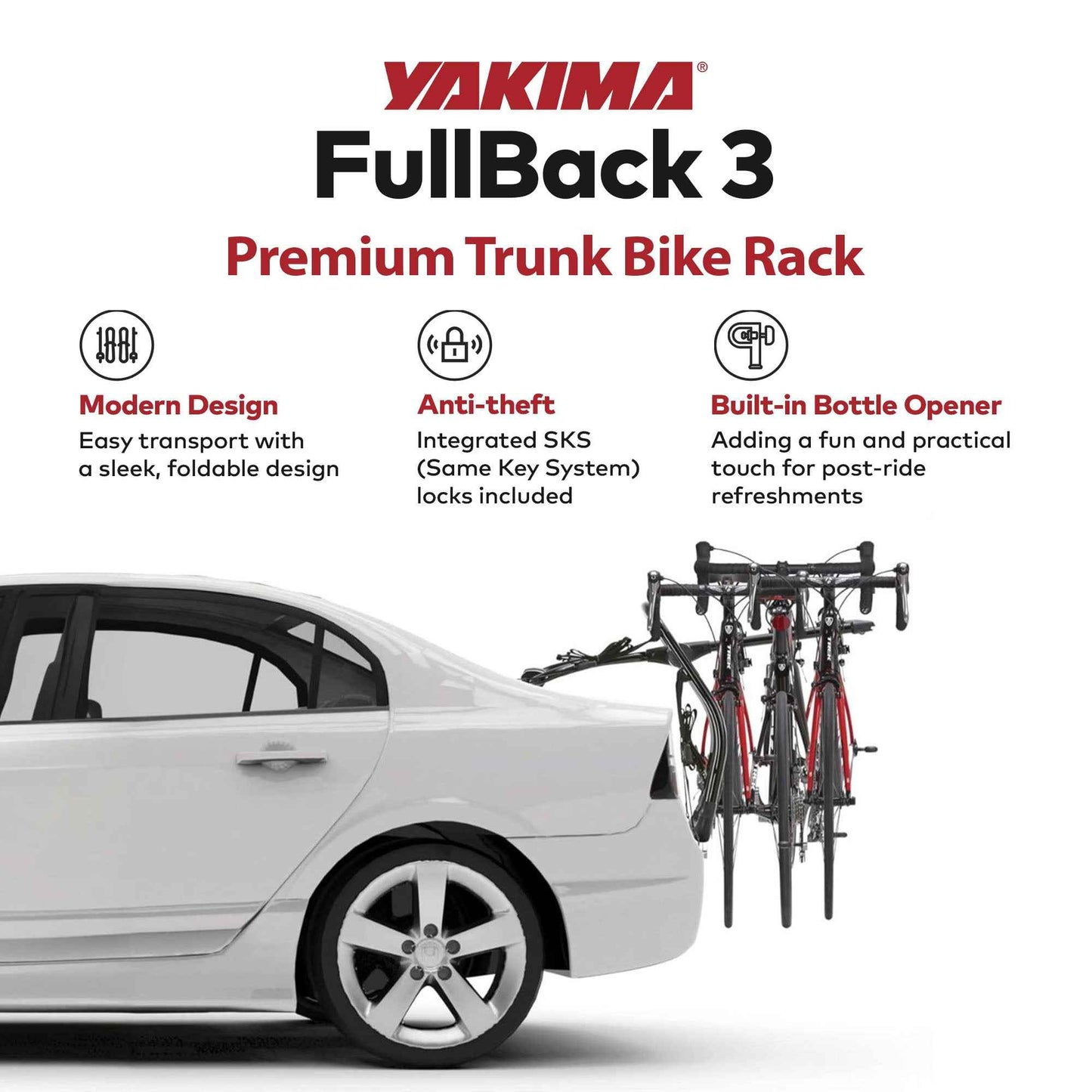 Yakima FullBack 3 Bike Capacity Car Trunk Bike Strap Rack with ZipStrips, Black