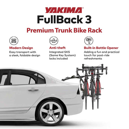 Yakima FullBack 3 Bike Capacity Car Trunk Bike Strap Rack with ZipStrips, Black