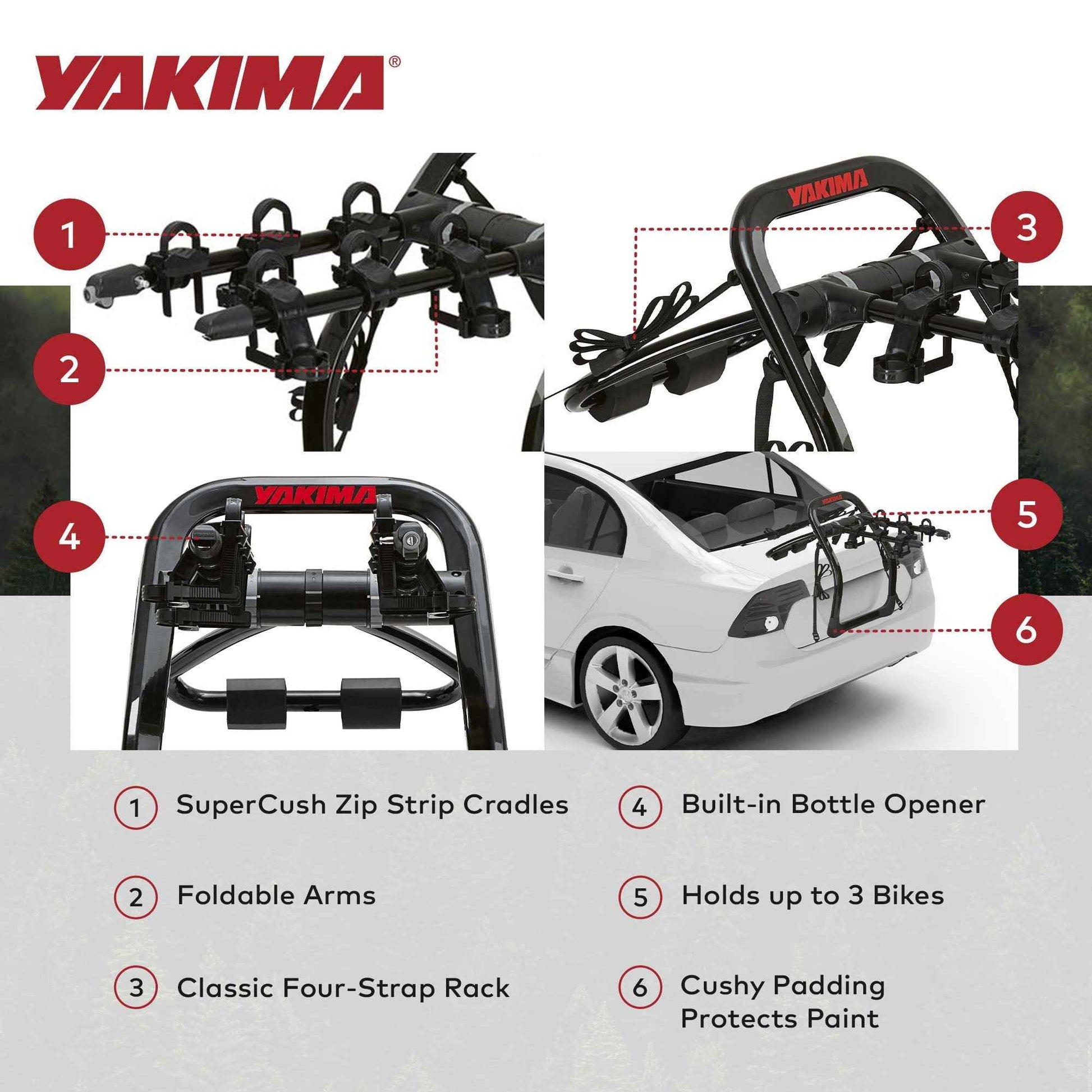 Yakima FullBack 3 Bike Capacity Car Trunk Bike Strap Rack with ZipStrips, Black
