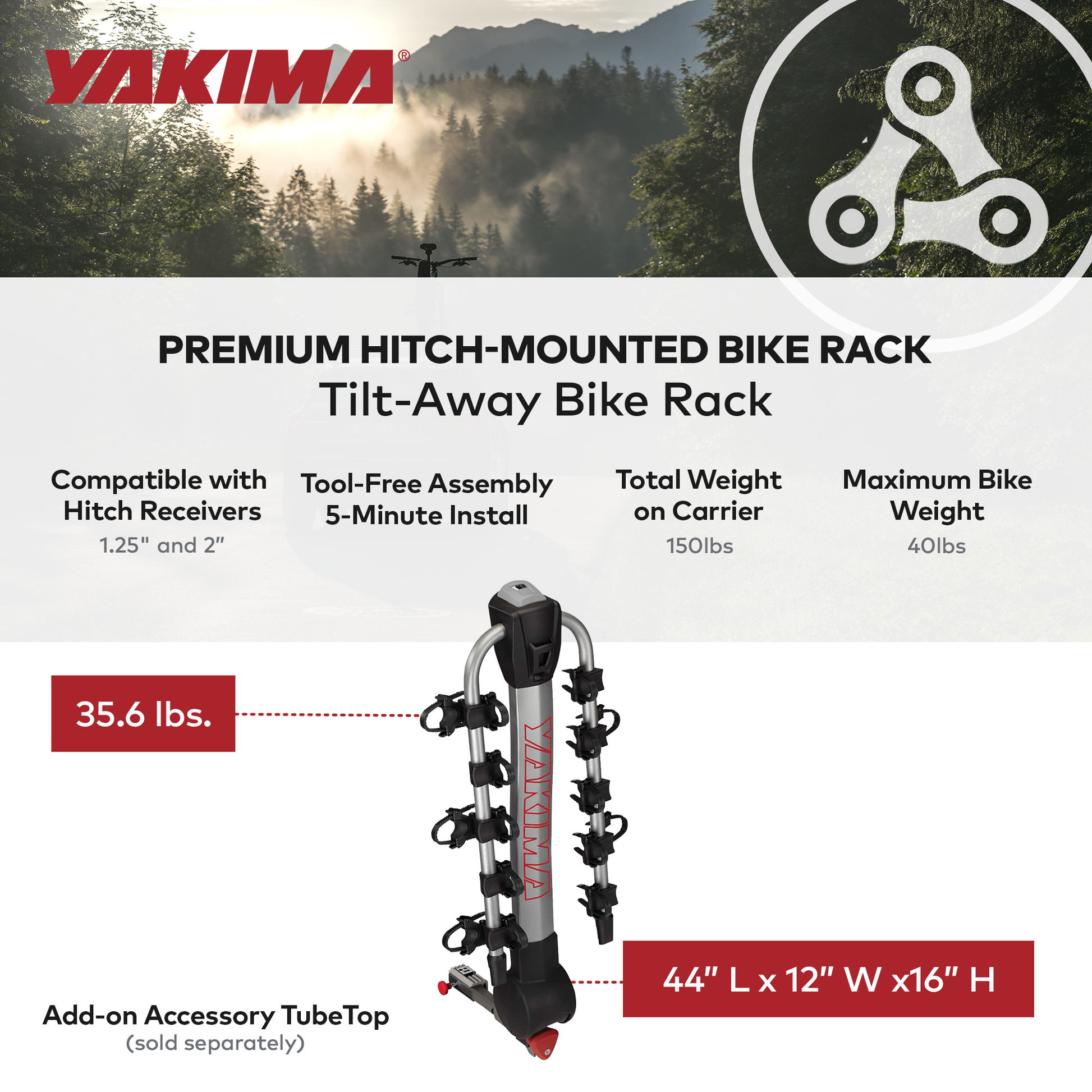 Yakima RidgeBack Tilt Away Hitch Bike Rack Holds 5 Bikes for Cars, SUVs, Trucks - Find Fresh Goods