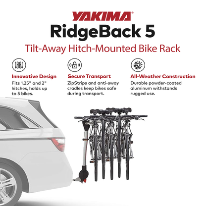 Yakima RidgeBack Tilt Away Hitch Bike Rack Holds 5 Bikes for Cars, SUVs, Trucks - Find Fresh Goods