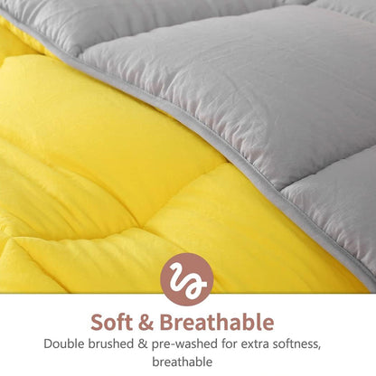 APSMILE Reversible Full/Queen Ultra Soft Microfiber Bed Comforter, Yellow/Gray