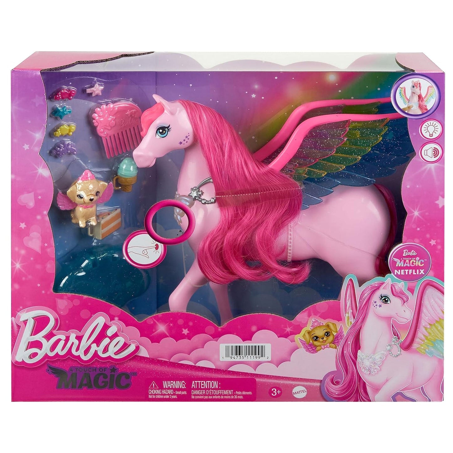 Barbie A Touch of Magic Pegasus Winged Horse and Puppy Toy and Accessories, Pink