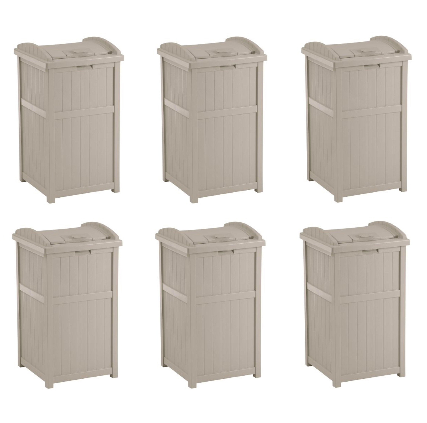 Suncast Trash Hideaway 33 Gallon Resin Outdoor Garbage Container, Taupe (6 Pack)