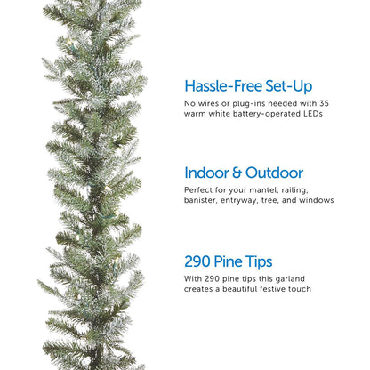 NOMA Frosted Fir 9 Foot Pre Lit Christmas Garland Home Holiday Decor, (2 Pack)