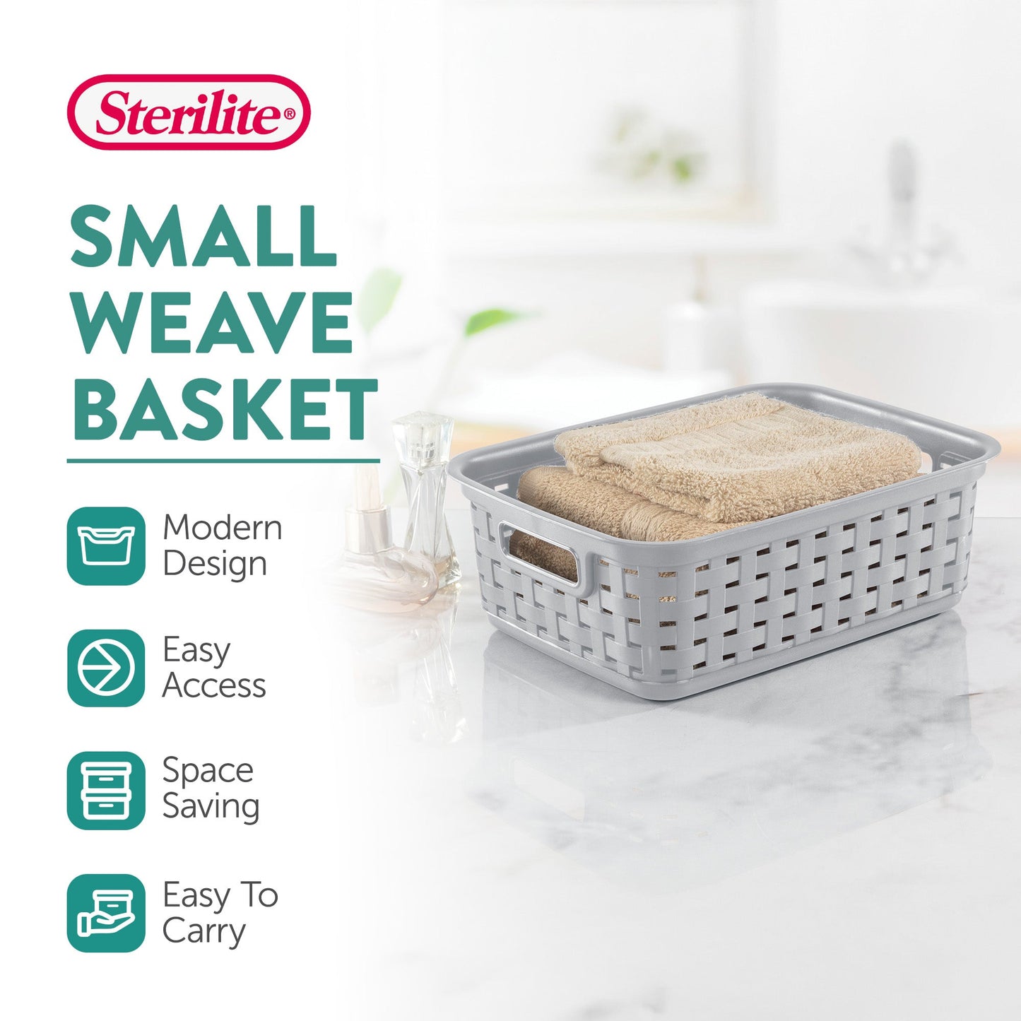 Sterilite 11" Small Weave Open Bin Organize Wicker Storage Basket, Grey, 8 Pack