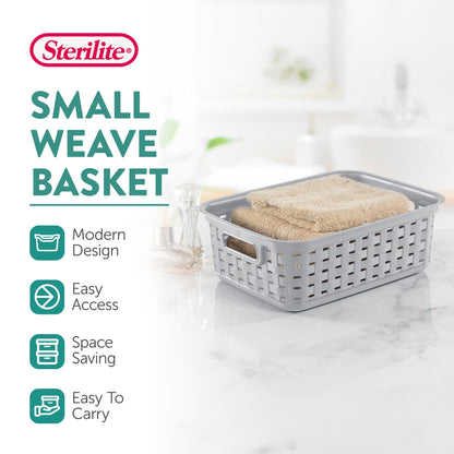Sterilite 11" Small Weave Open Bin Organize Wicker Storage Basket, Grey, 8 Pack