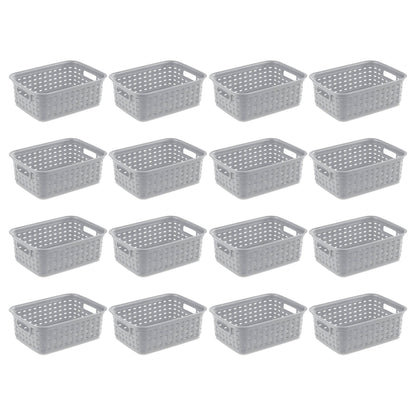 Sterilite 11" Small Weave Open Bin Organize Wicker Storage Basket, Grey, 16 Pack