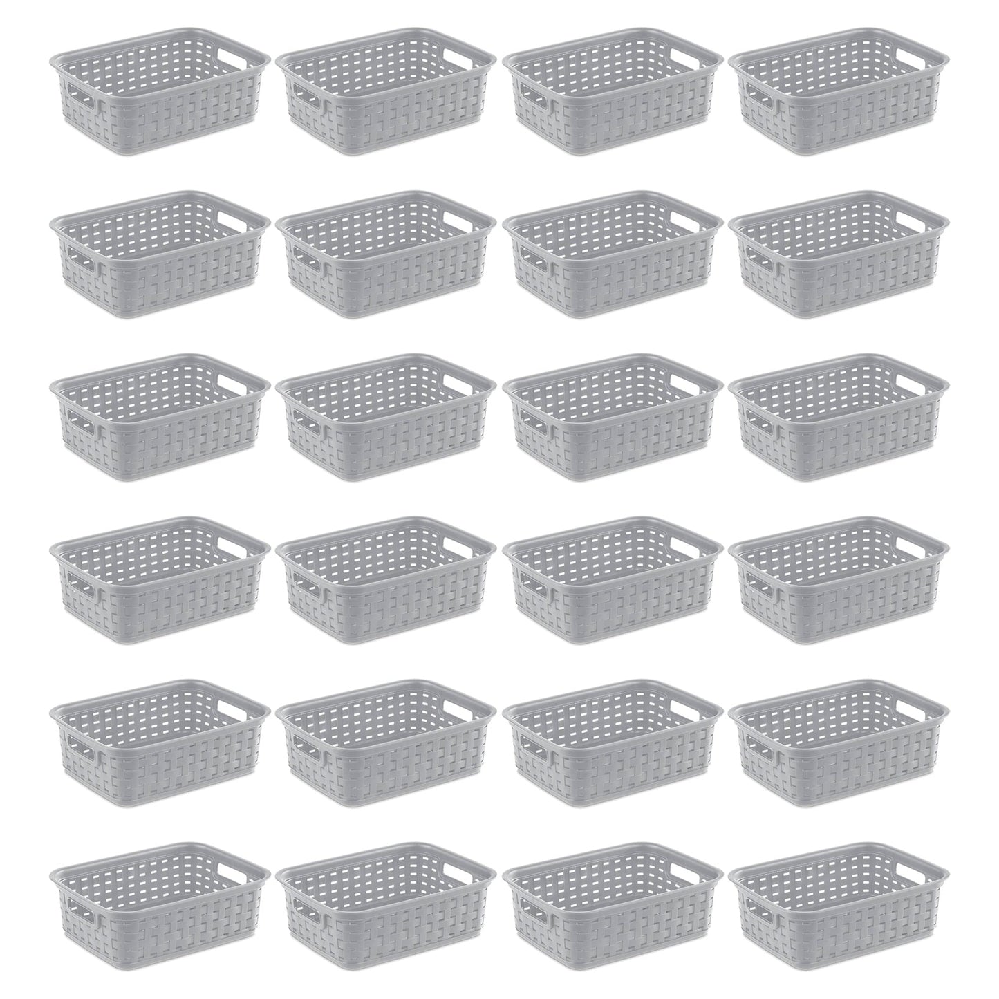 Sterilite 11" Small Weave Open Bin Organize Wicker Storage Basket, Grey, 24 Pack