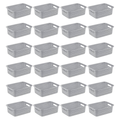 Sterilite 11" Small Weave Open Bin Organize Wicker Storage Basket, Grey, 24 Pack