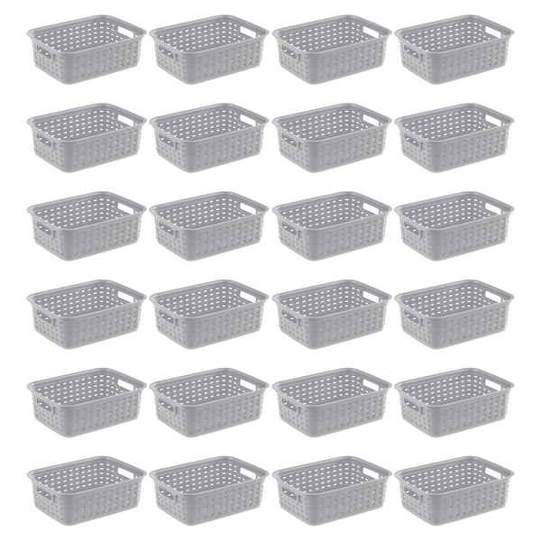 Sterilite 11" Small Weave Open Bin Organize Wicker Storage Basket, Grey, 24 Pack