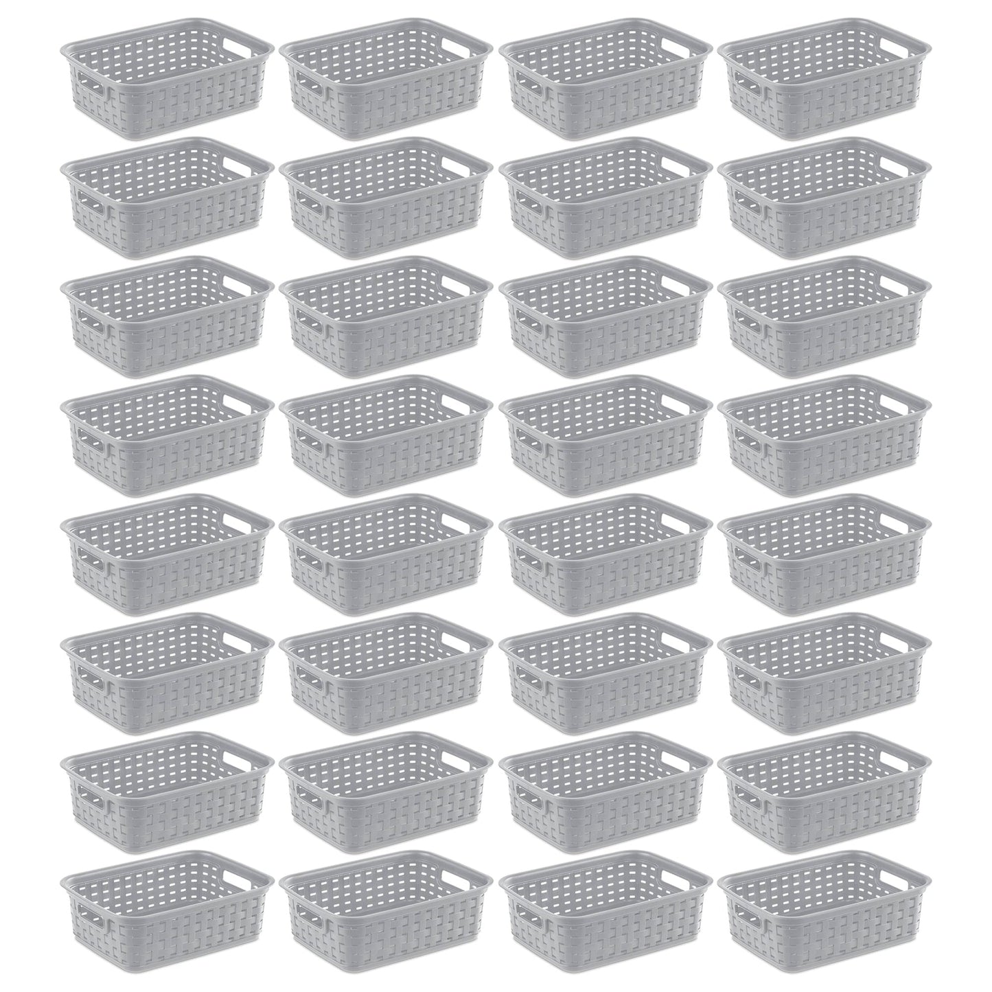 Sterilite 11" Small Weave Open Bin Organize Wicker Storage Basket, Grey, 32 Pack