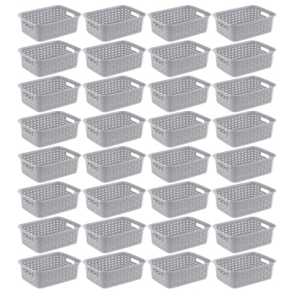 Sterilite 11" Small Weave Open Bin Organize Wicker Storage Basket, Grey, 32 Pack