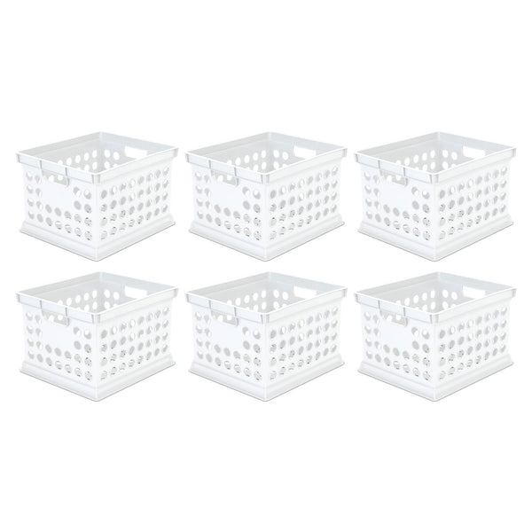 Sterilite Stackable Plastic Storage Open Crate Bin Organizer Box, White, 6-Pack