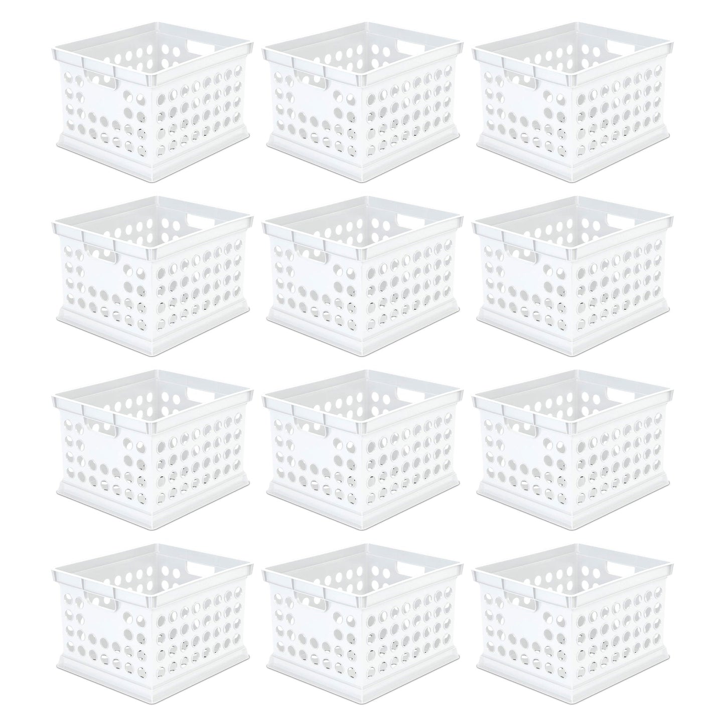 Sterilite Stackable Plastic Storage Open Crate Bin Organizer Box, White, 12-Pack