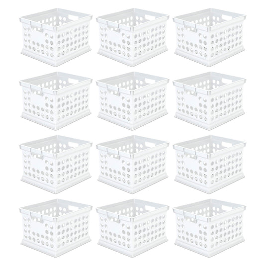 Sterilite Stackable Plastic Storage Open Crate Bin Organizer Box, White, 12-Pack