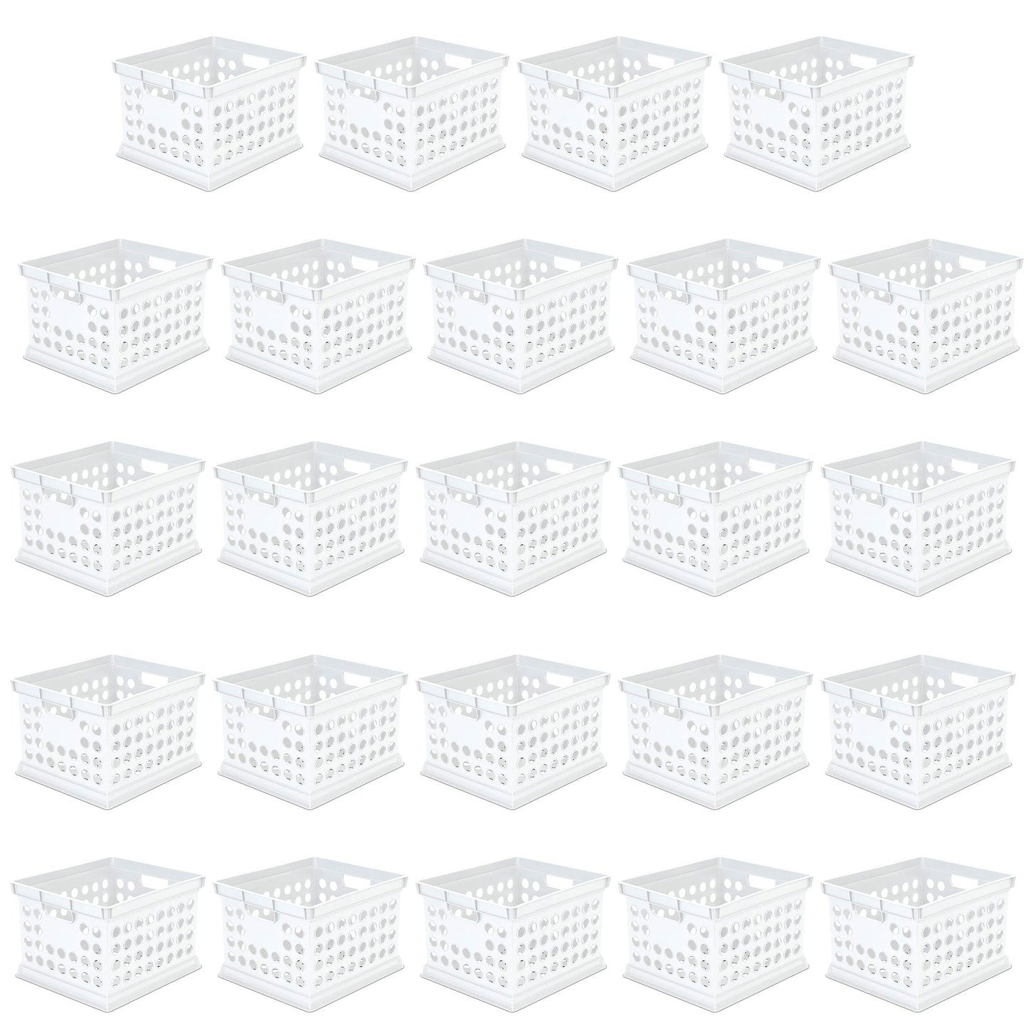 Sterilite Stackable Plastic Storage Open Crate Bin Organizer Box, White, 24-Pack