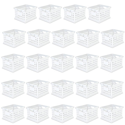 Sterilite Stackable Plastic Storage Open Crate Bin Organizer Box, White, 24-Pack