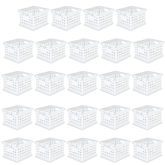 Sterilite Stackable Plastic Storage Open Crate Bin Organizer Box, White, 24-Pack