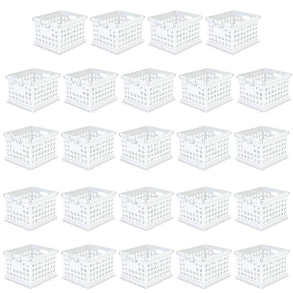 Sterilite Stackable Plastic Storage Open Crate Bin Organizer Box, White, 24-Pack