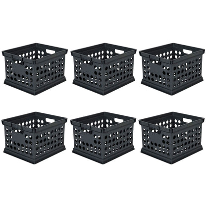 Sterilite Stackable Plastic Storage Open Crate Bin Organizer Box, Black (6 Pack)