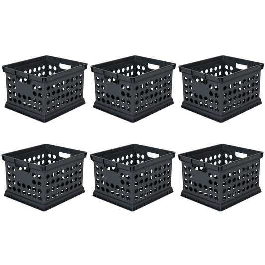 Sterilite Stackable Plastic Storage Open Crate Bin Organizer Box, Black (6 Pack)
