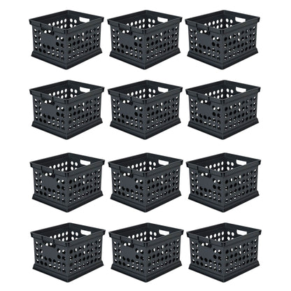Sterilite Stackable Plastic Storage Open Crate Bin Organizer Box, Black, 12 Pack