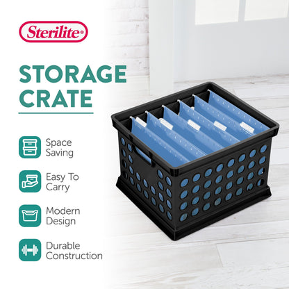 Sterilite Stackable Plastic Storage Open Crate Bin Organizer Box, Black, 18 Pack