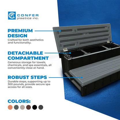 Confer Plastics Leisure Accents Outdoor Spa Hot Tub Storage Steps, Deep Gray