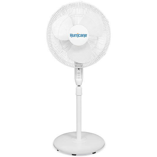 Hurricane Supreme 16" 3 Speed Oscillating Stand Pedestal Fan with Remote, White