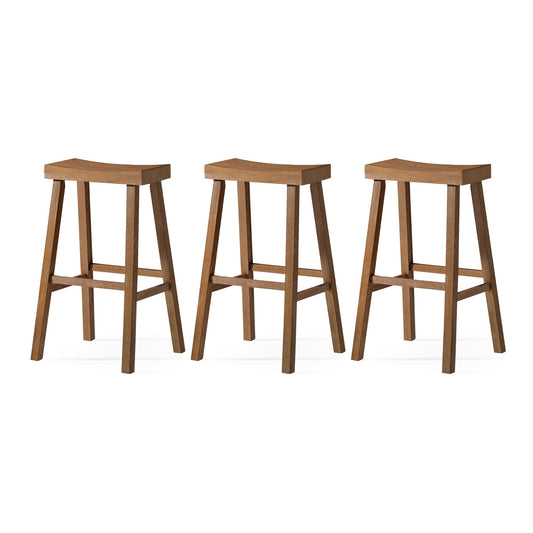 Maven Lane Vincent Wooden Rustic Aesthetic Kitchen Bar Stool, Set of 3