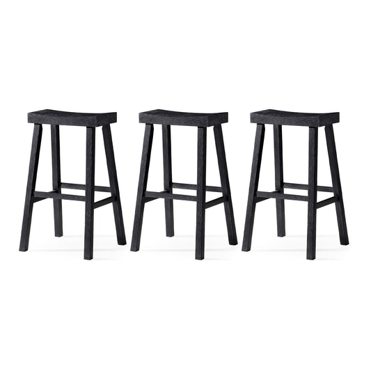 Maven Lane Vincent Wooden Rustic Aesthetic Kitchen Bar Stool, Set of 3