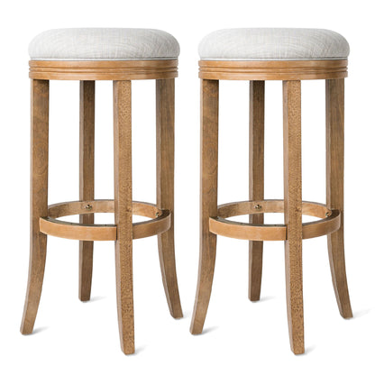 Maven Lane Eva Bar Stool in Weathered Oak with Sand Fabric Upholstery, Set of 2