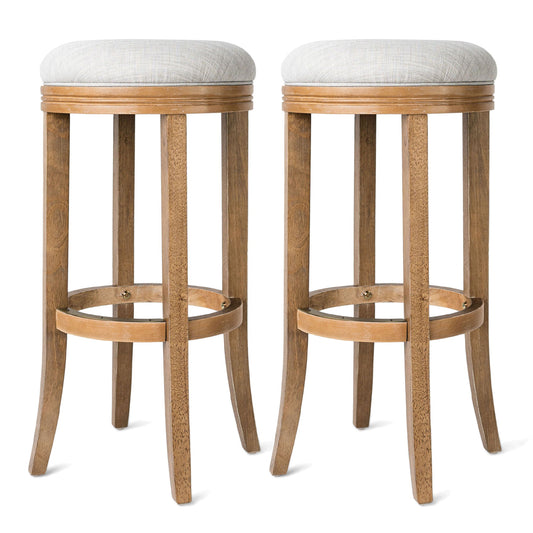 Maven Lane Eva Bar Stool in Weathered Oak with Sand Fabric Upholstery, Set of 2