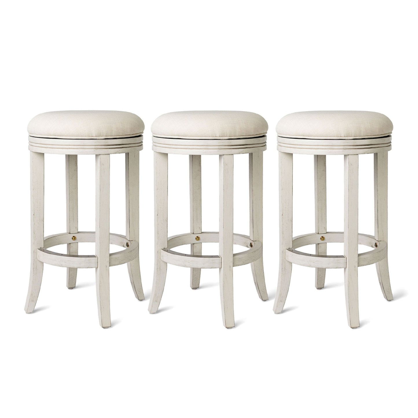 Maven Lane Eva Counter Stool, White Oak Finish w/ Natural Color Fabric, Set of 3