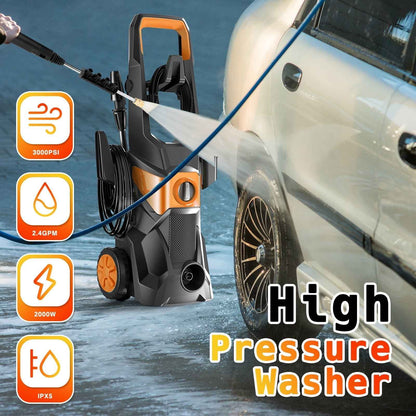 Electric Pressure Washer, 3000PSI Max 2.4 GPM Power Washer with 32 Ft Hose 32 Ft Power Cord, 4 Quick Connect Nozzles, Foam Cannon, Suitable for Clean Cars, Patios, Driveways, Fences, Pool