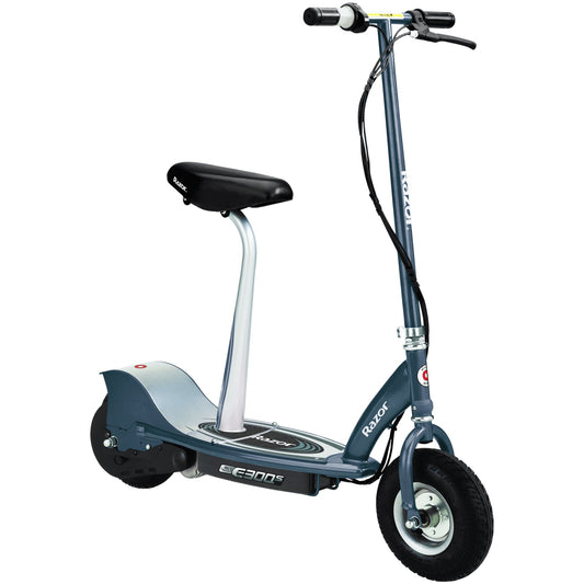 Razor E300S Seated Electric Scooter for Kids, Pneumatic Tires, Seat, Matte Grey
