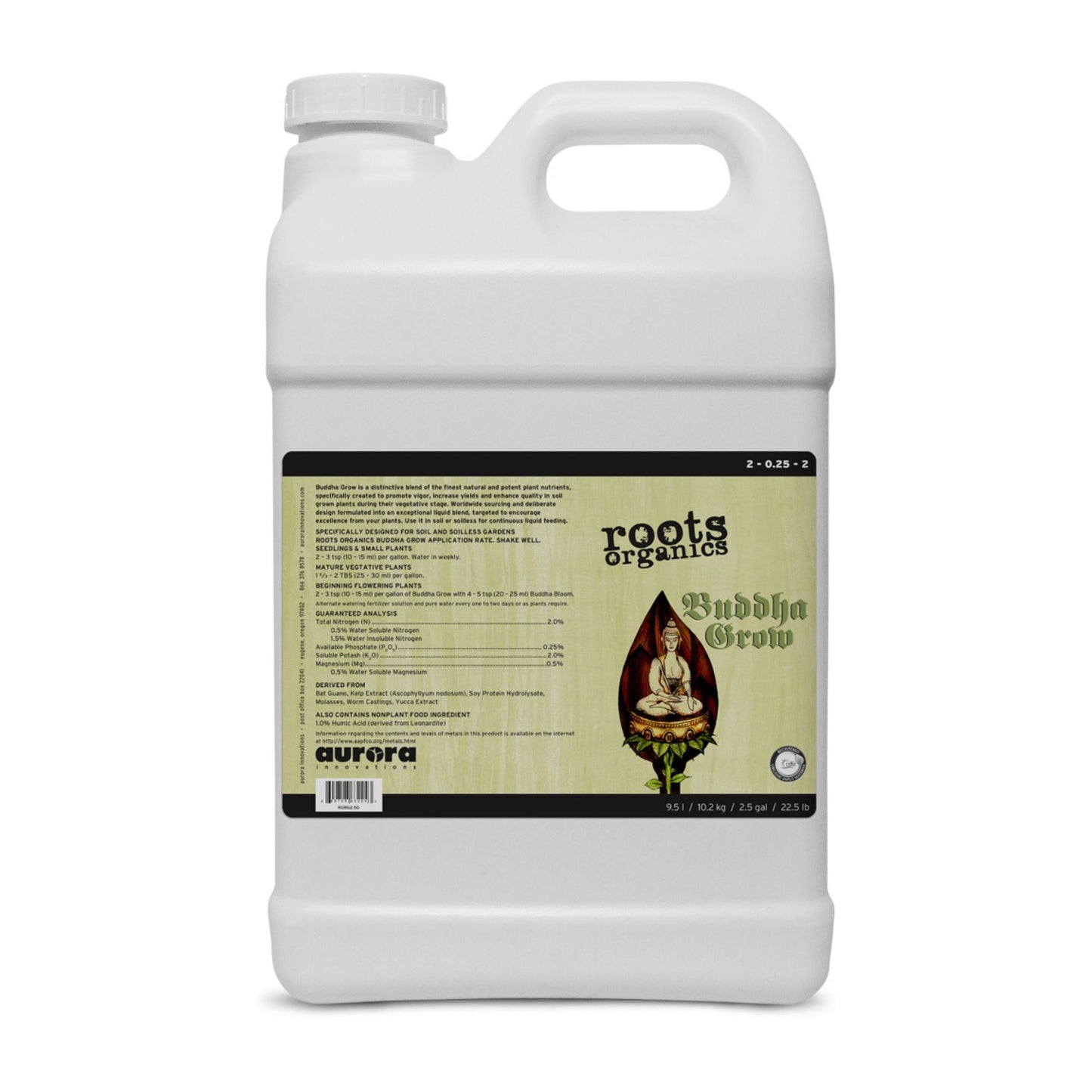 Roots Organics Buddha Grow, Liquid Plant Food and Growth Fertilizer, 2.5 Gallon