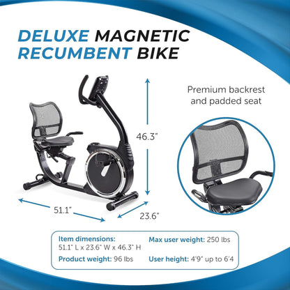 Stamina Exercise Bike, Magnetic Recumbent Machine, Lower Body Cardio Equipment