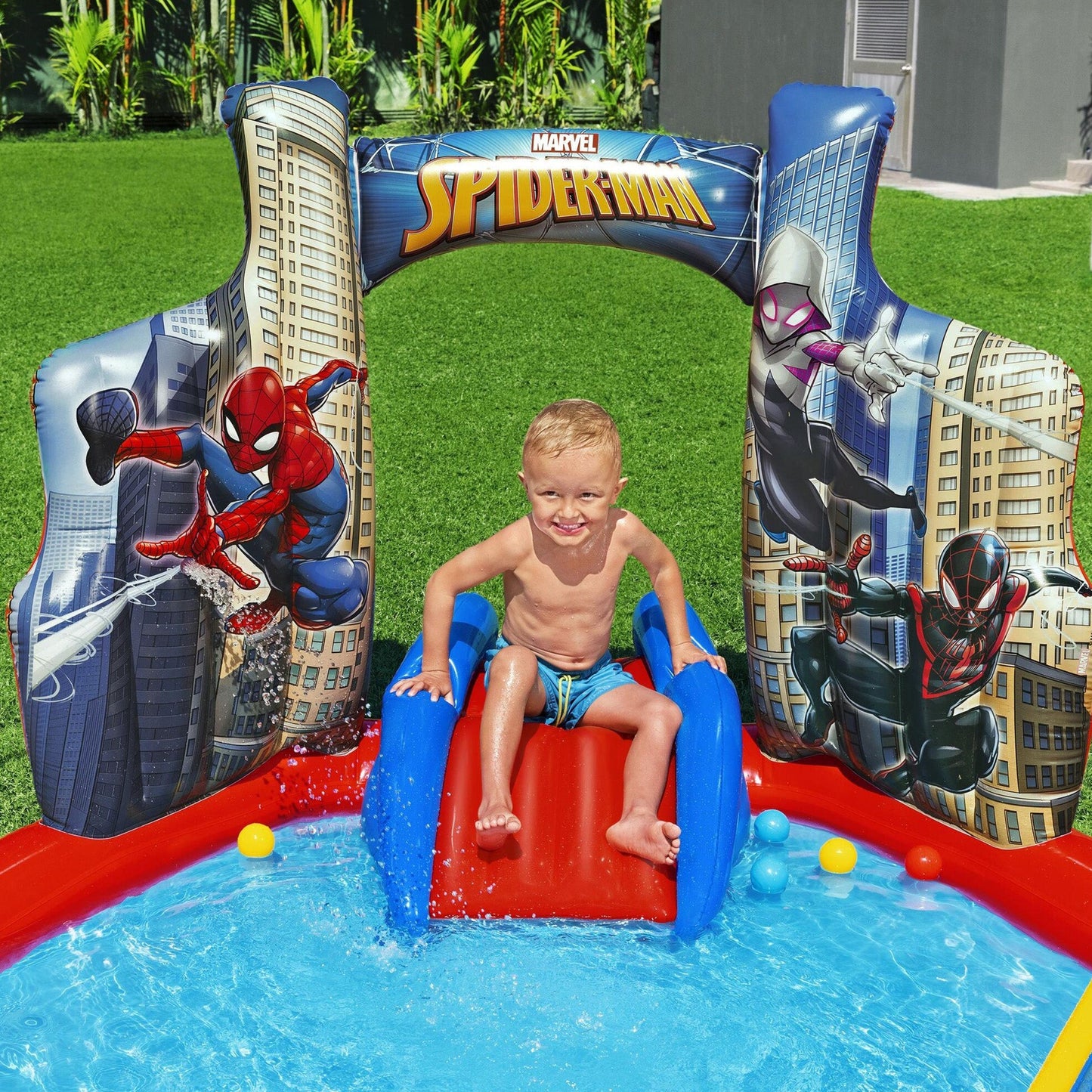 Marvel Spider-Man Inflatable Kids Outdoor Water Play Center and Water Slide