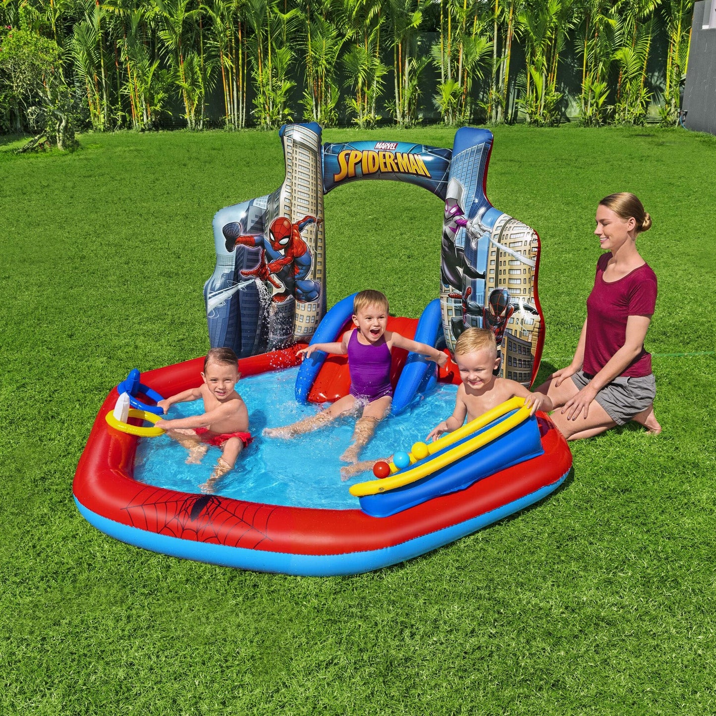 Marvel Spider-Man Inflatable Kids Outdoor Water Play Center and Water Slide