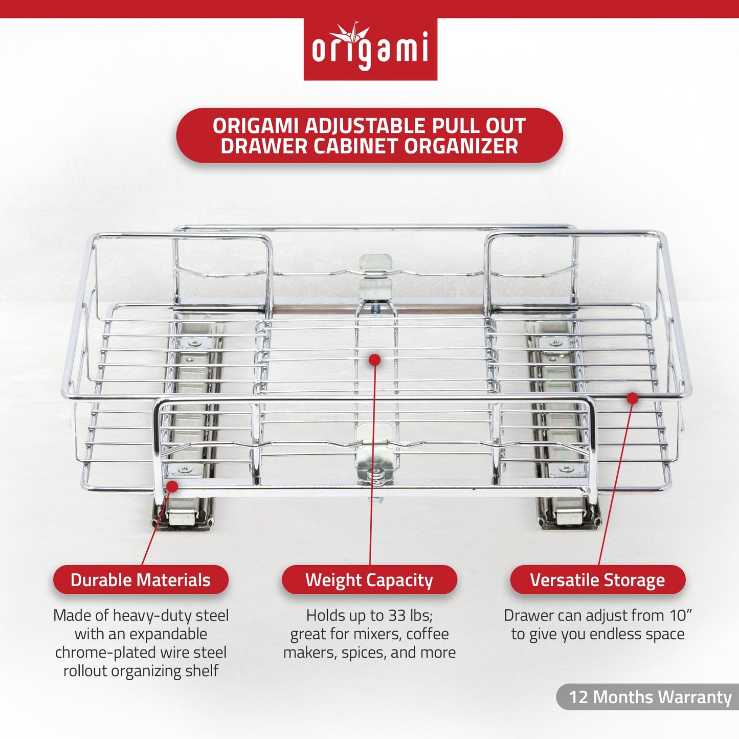 Origami 2SD-10 Kitchen Sliding Pullout Cabinet Storage Organizer, Silver, 2 Pack