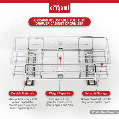 Origami 2SD-10 Kitchen Sliding Pullout Cabinet Storage Organizer, Silver, 2 Pack