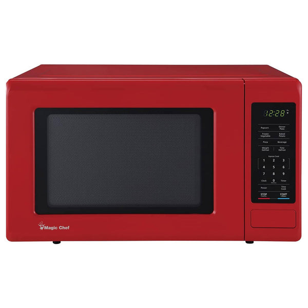 Magic Chef 0.9 Cubic Feet 900W Small Stainless Countertop Microwave Oven, Red