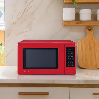 Magic Chef 0.9 Cubic Feet 900W Small Stainless Countertop Microwave Oven, Red