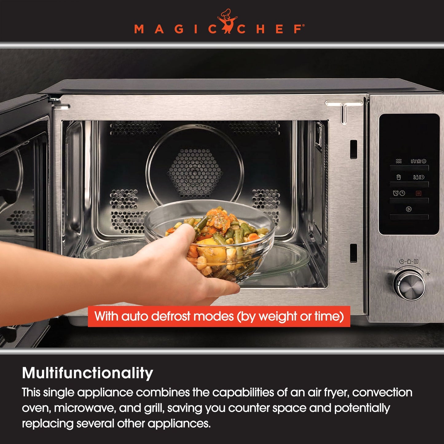 Magic Chef 1.0 Cubic Feet Stainless Countertop Microwave with Air Fryer, Black
