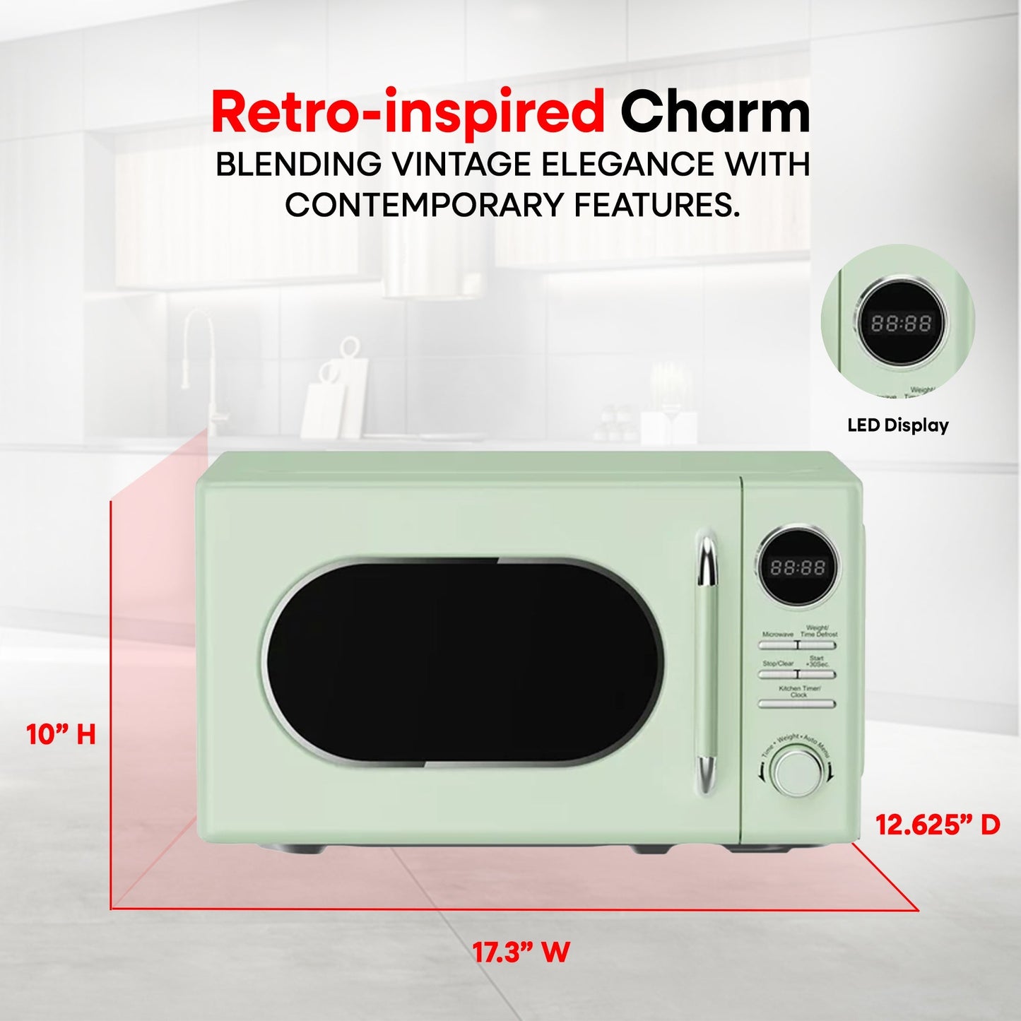 Magic Chef 0.7 Cubic Feet 700W Small Classic Retro Countertop Microwave, Green