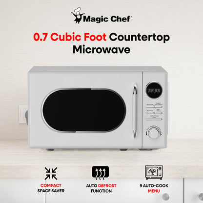 Magic Chef 0.7 Cubic Feet 700W Small Classic Retro Countertop Microwave, White
