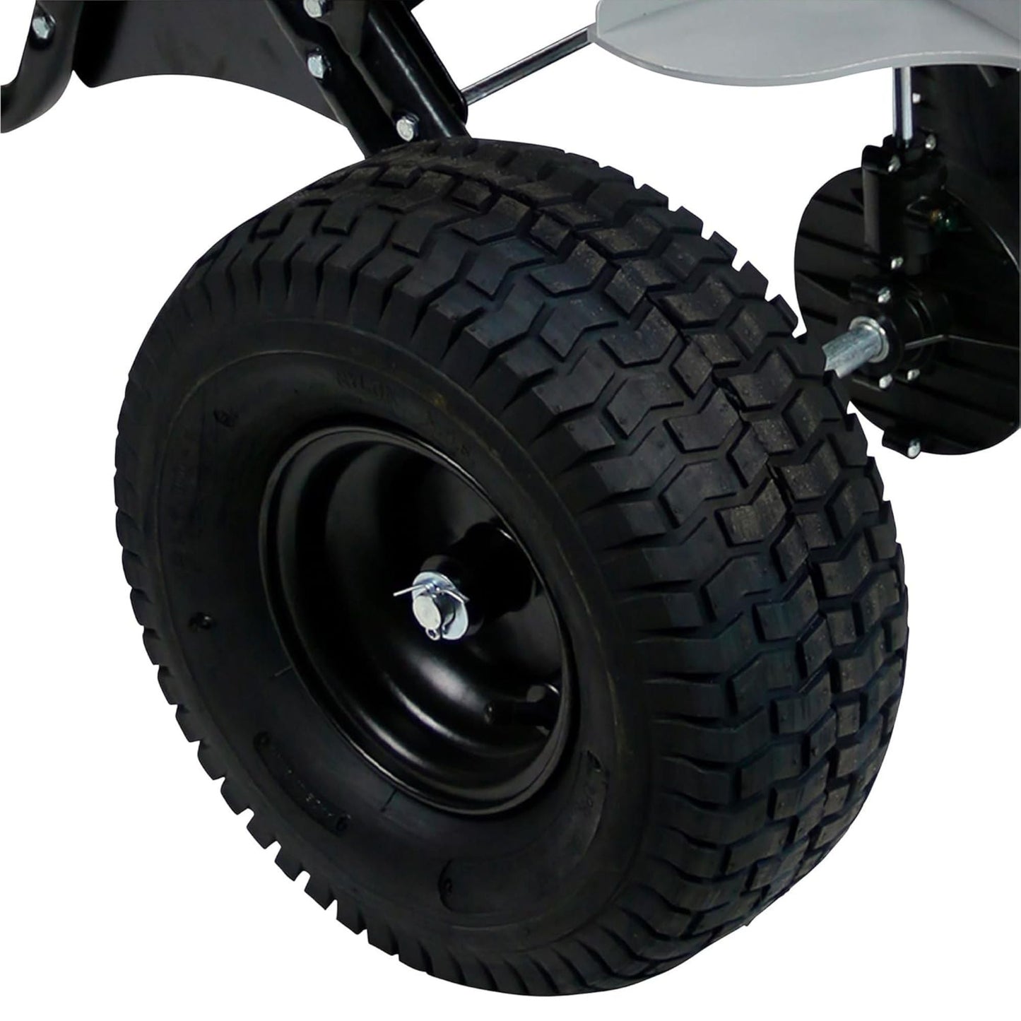 Chapin Tow Behind Spreader, Trailer Hitch with Auto-Stop, 150 lb Capacity, Red