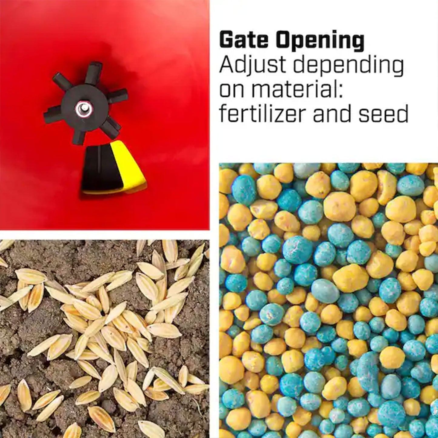 Chapin Tow Behind Spreader, Trailer Hitch with Auto-Stop, 150 lb Capacity, Red